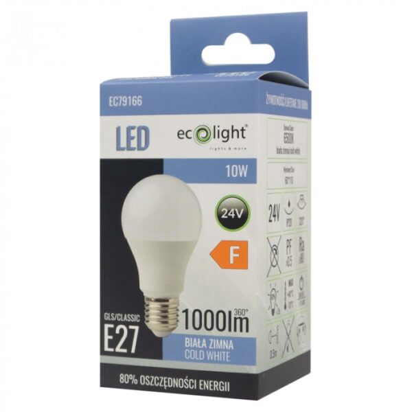LED крушка CLASSIC E27 10W 24V 6500K 1000lm EC79166