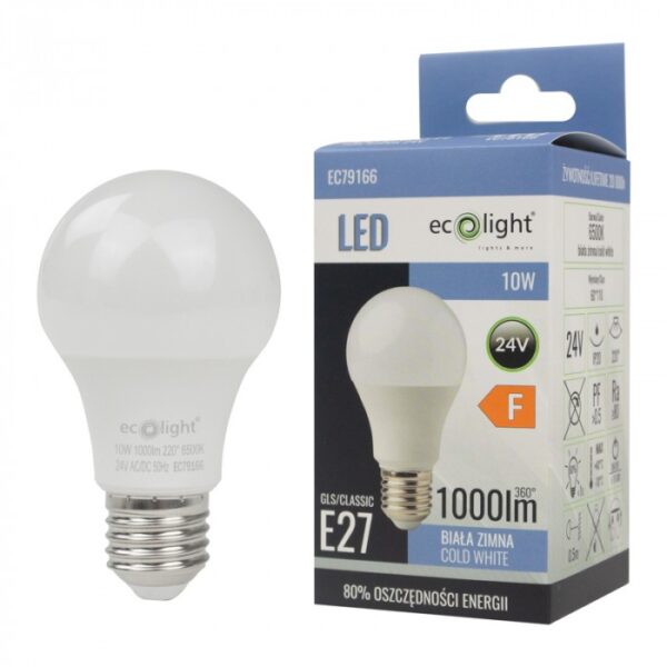 LED крушка CLASSIC E27 10W 24V 6500K 1000lm EC79166