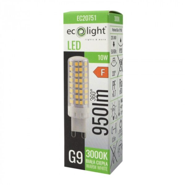 LED крушка G9 10W 3000K 950lm EC20751