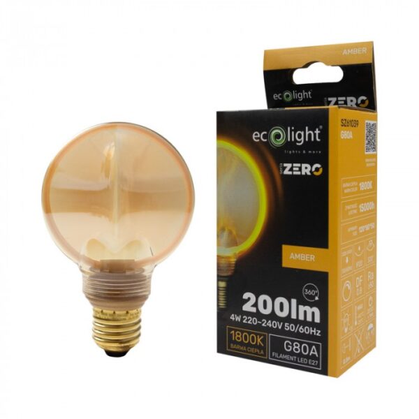 LED крушка ZERO 4W 200lm E27 G80 Amber SZ61039