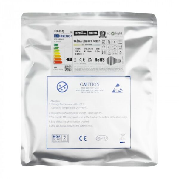 LED лента COB IC Digital 24V 18W/m CCT 3000–6000K 1620lm/m IP20 5m EC61575