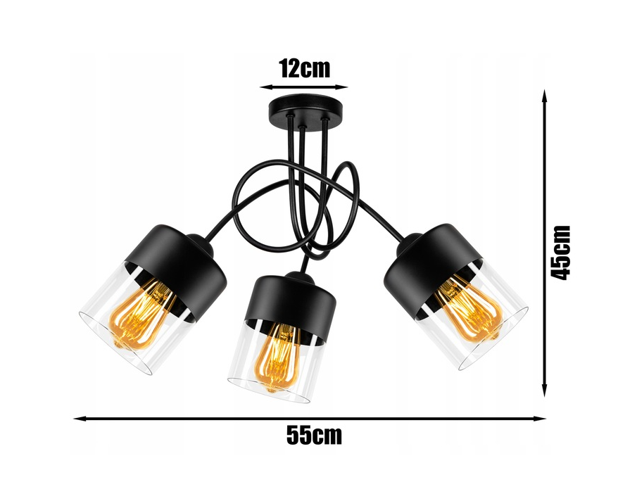 Плафон Fibram STIL 3xE27 стъклен черен KMP973