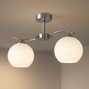 Плафон хром със стъклени бели сфери 2xE27 – KMP1270