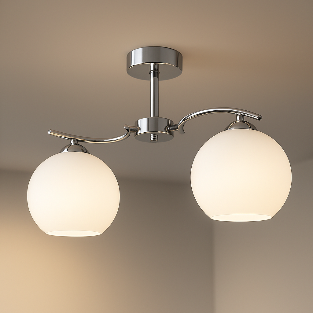 Плафон хром със стъклени бели сфери 2xE27 – KMP1270