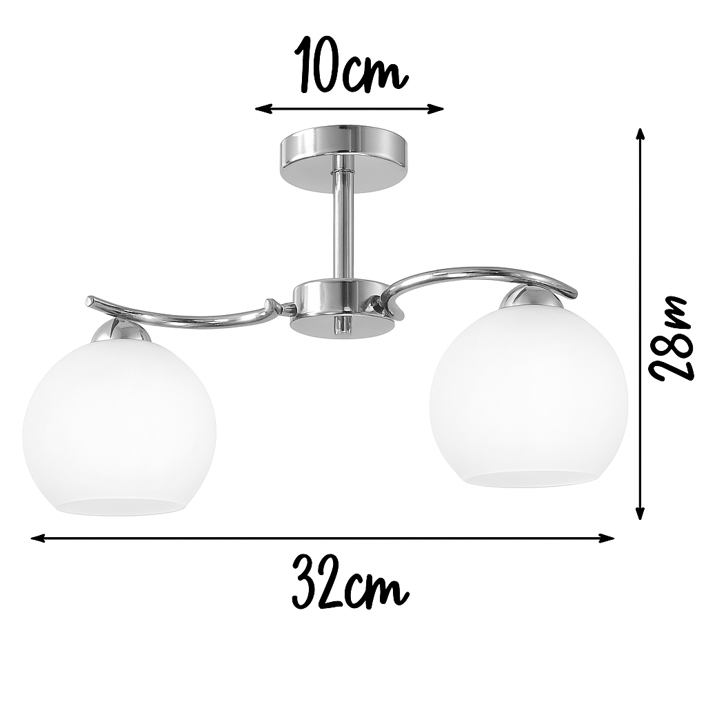 Плафон хром със стъклени бели сфери 2xE27 – KMP1270