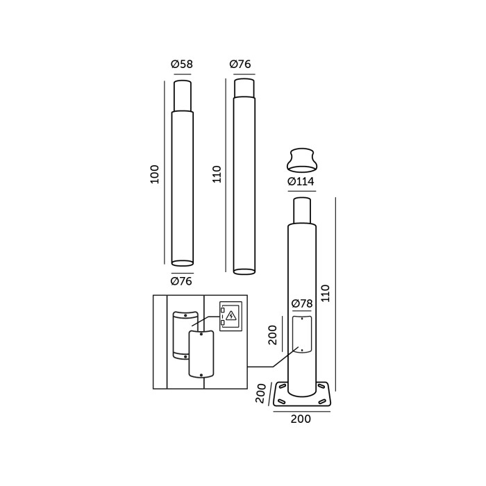 Стълб за външно осветление BASE SV 3 м Ø60 мм черен Kobi – 004428
