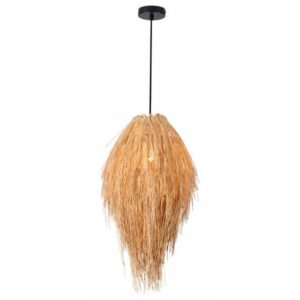 Висяща лампа REALITY NOAR с ратанов абажур в кафяво и черен метален корпус, фасунга E27