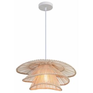 Висяща лампа HIMA от Reality с ратанов абажур в бяло и кафяво, фасунга E27