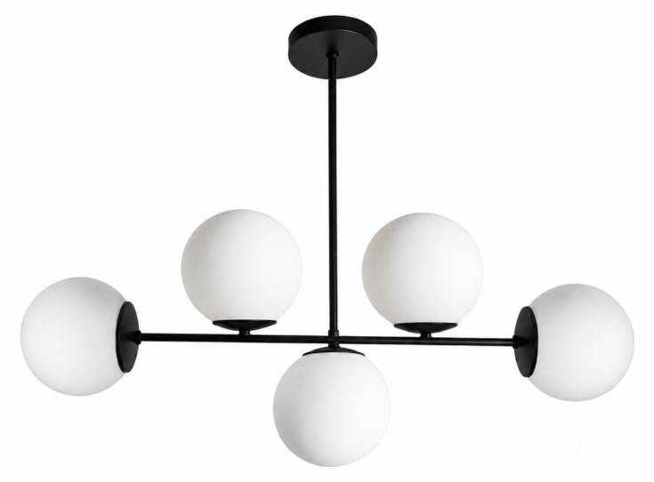 Плафон MODERN GLOBE 5xG9 черен мат с бели стъклени глобуси KMP870