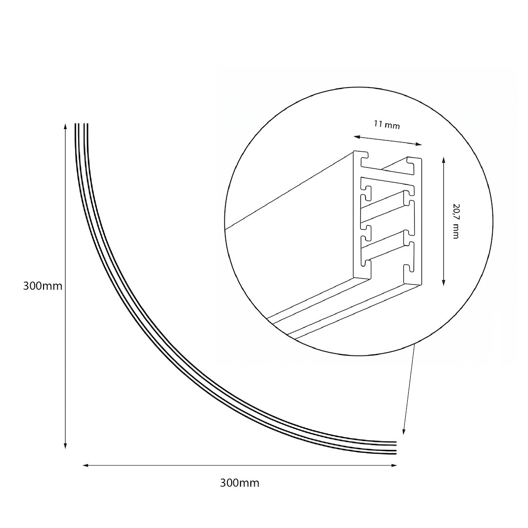 Магнитна шина 1/4 кръг за външен монтаж slim 5mm Ø60см MILAGRO ML2620