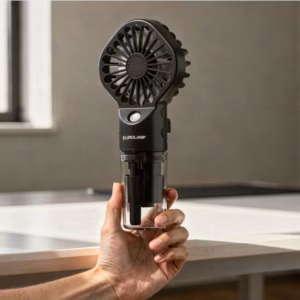 Преносим акумулаторен вентилатор с пулверизатор USB Черен EUROLAMP 300-20555