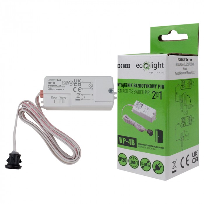 Безконтактен PIR сензорен ключ 2в1 ECOLIGHT WP-4B 500W / 200W LED EC61833