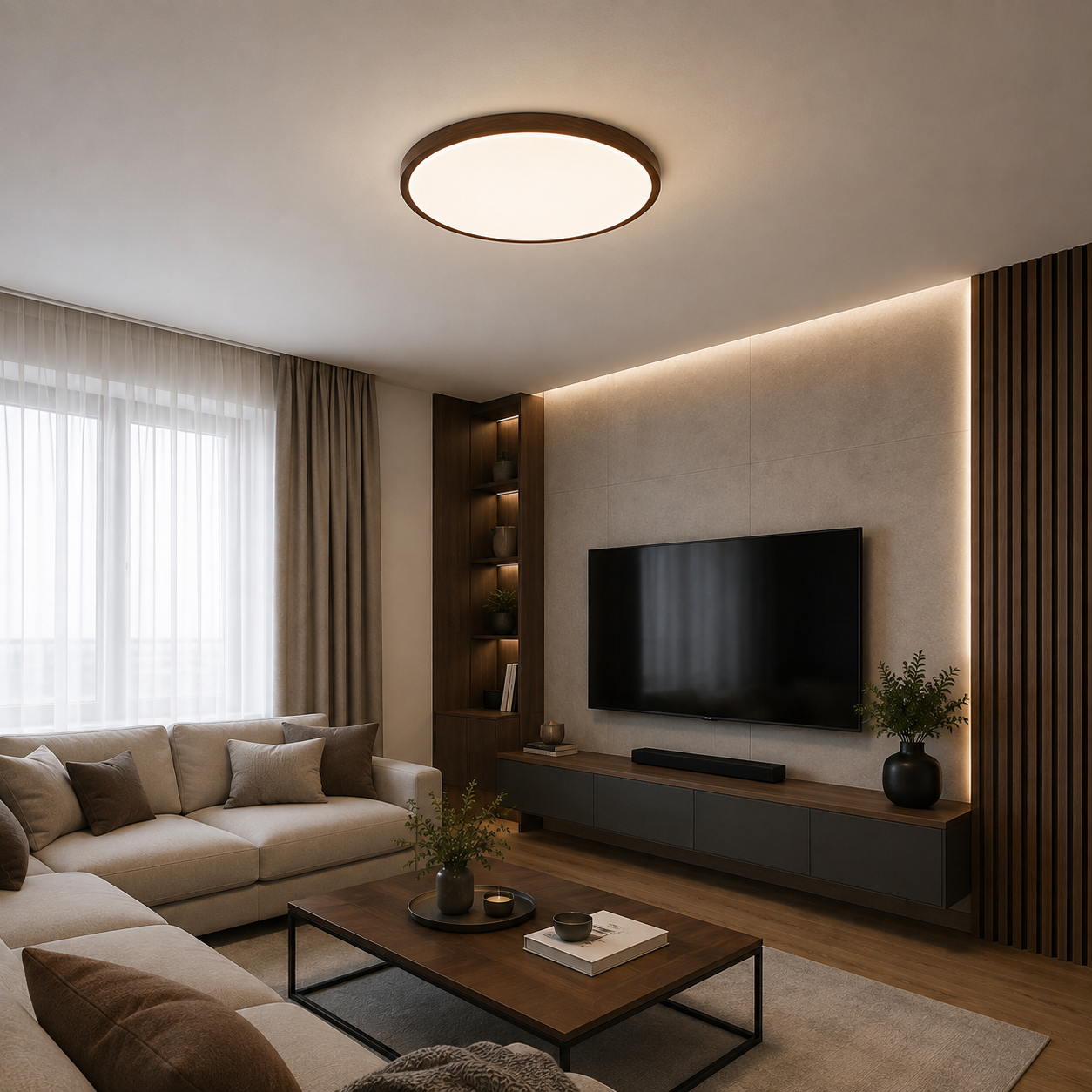 LED плафон CCT 36W 2700 lm дървесен декор BEGHLER B08-17