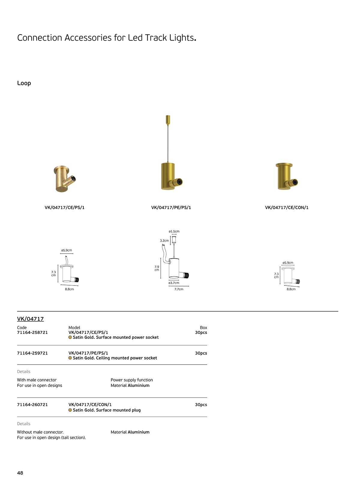 Захранващ таванен конектор LOOP Сатен Злато VK LIGHTING VK/04717/CE/PS/1