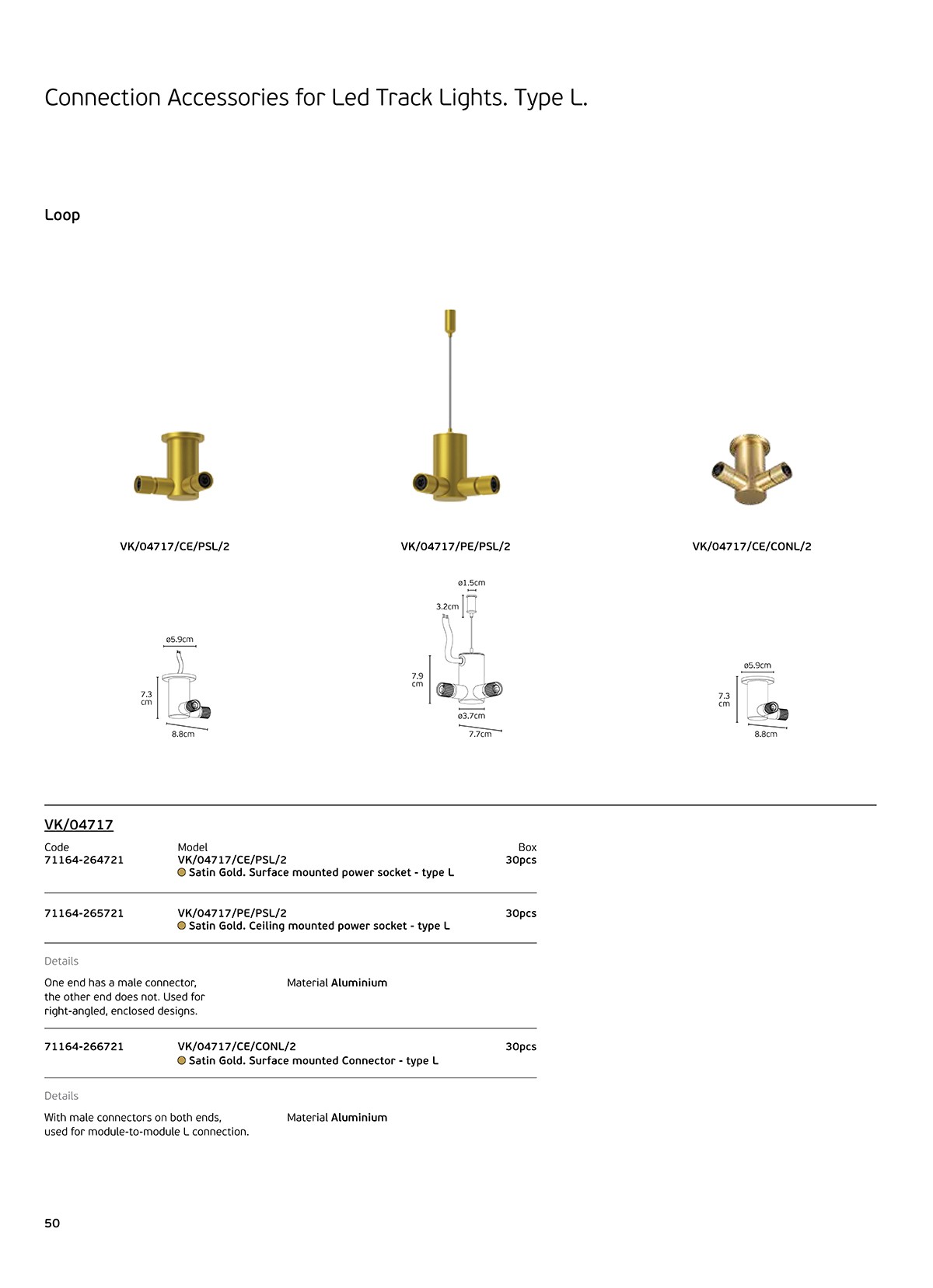L-образен окачващ конектор VK LIGHTING LOOP Gold VK/04717/PE/PSL/2