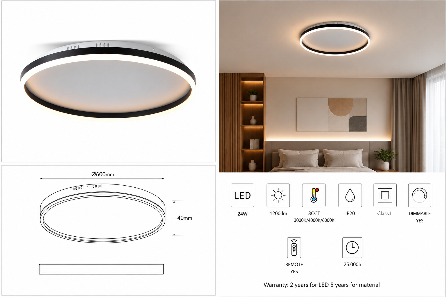 Плафон LED 24W 1200 lm 3CCT димируем B05-20 BEGHLER