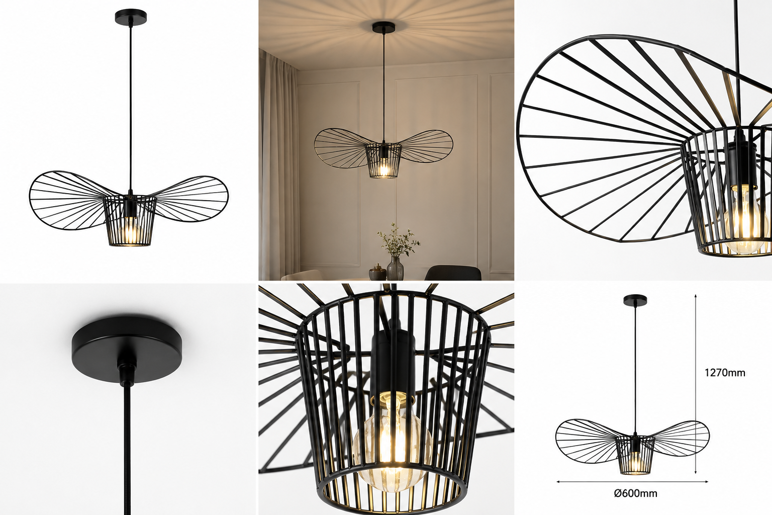 Висяща лампа CAP 1xE27 Ø600 mm черна EUROLAMP 144-46019