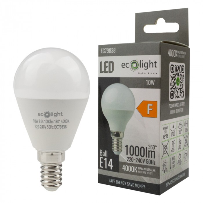 LED крушка G45 E14 10W 4000K 1000 lm ECO LIGHT EC79838