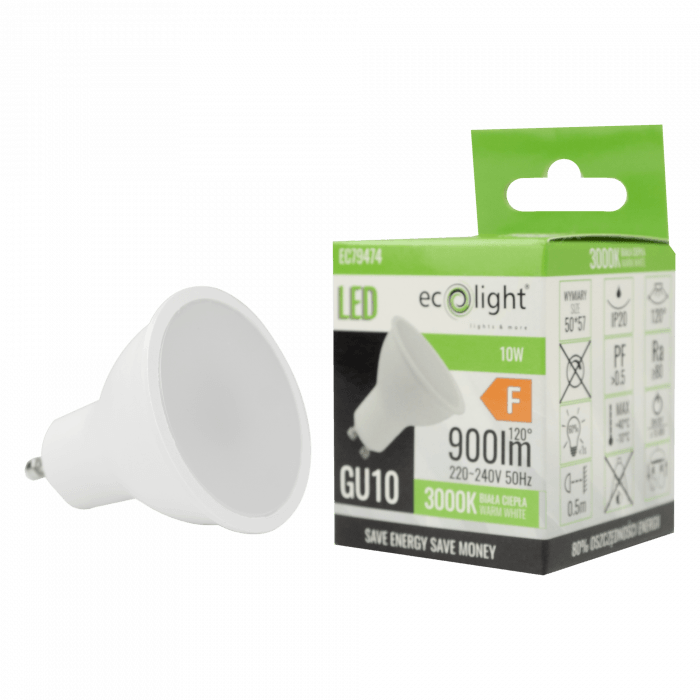 LED крушка GU10 10W 3000K 900 lm ECO LIGHT EC79474