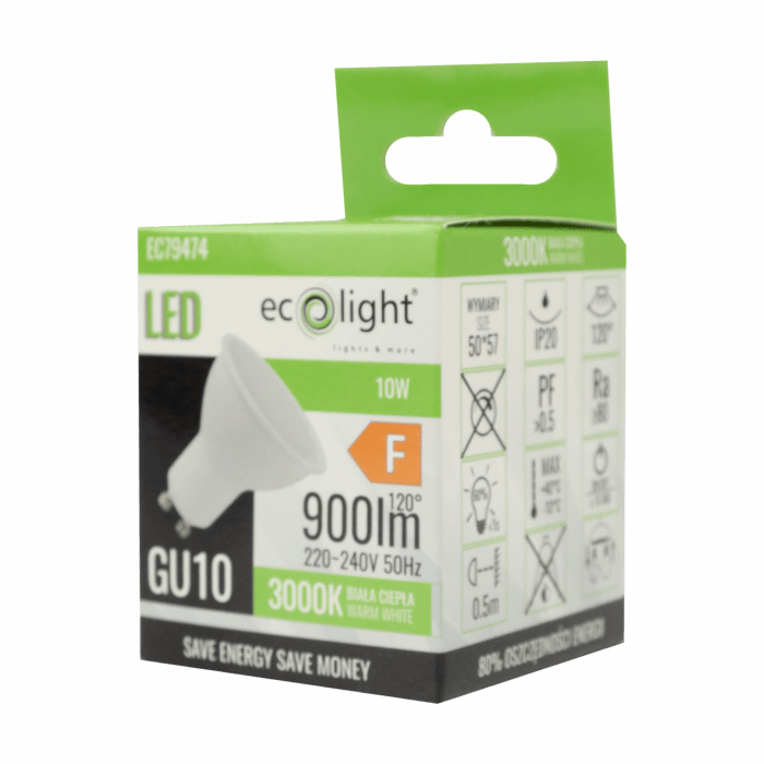 LED крушка GU10 10W 3000K 900 lm ECO LIGHT EC79474