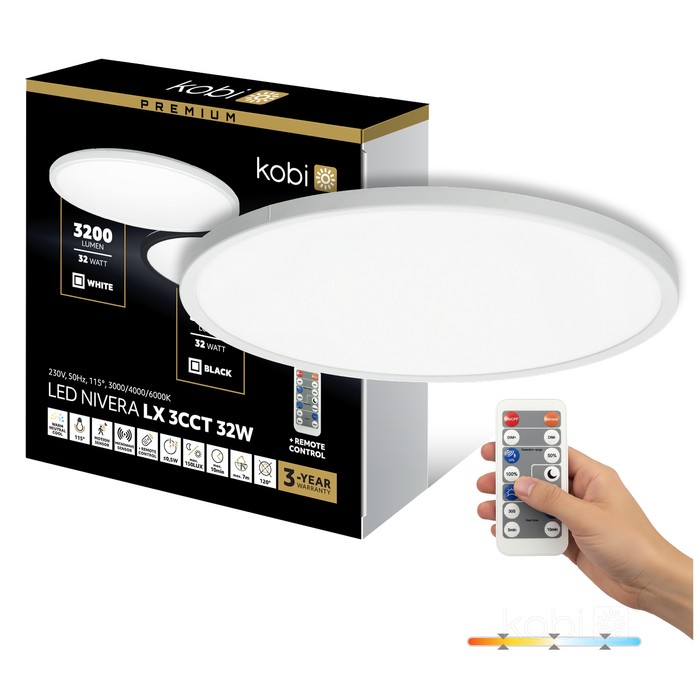 LED плафон със сензор за движение и дистанционно управление KOBI Premium NIVERA CIRCLE 32W 3CCT IP54 – 004108