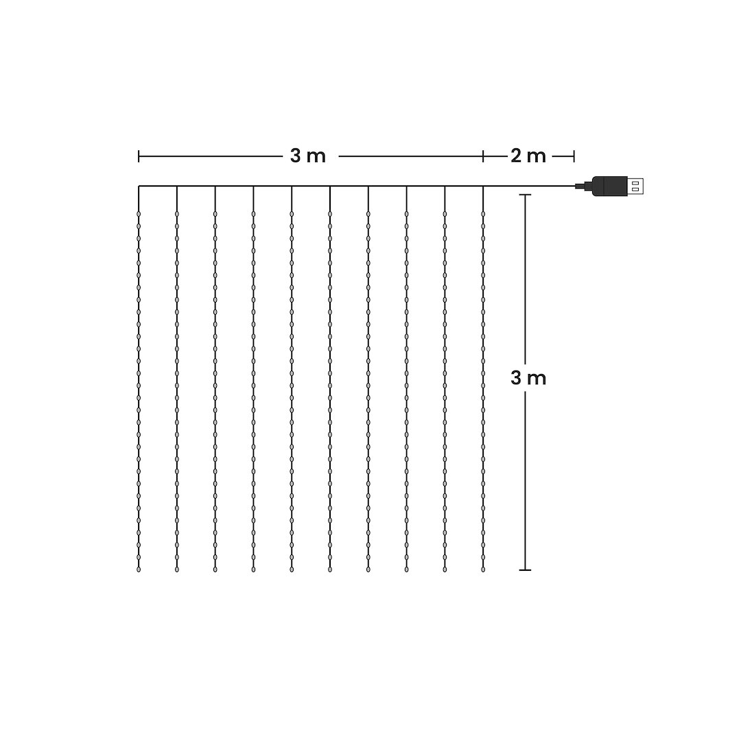 LED светлинна завеса MERY 300 LED 3x3 м, многоцветна, USB – MILAGRO EKG2682