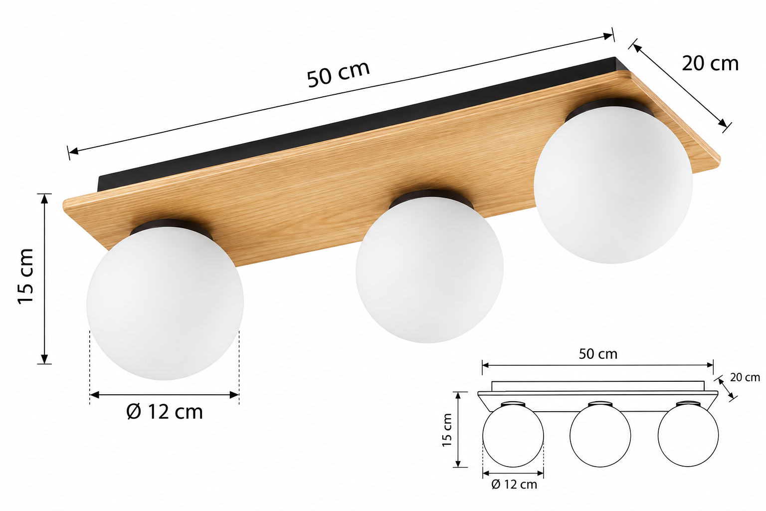 Плафон с дървена основа и 3 бели стъкла TK Lighting BIANCA WOOD 3xG9 – TK4542