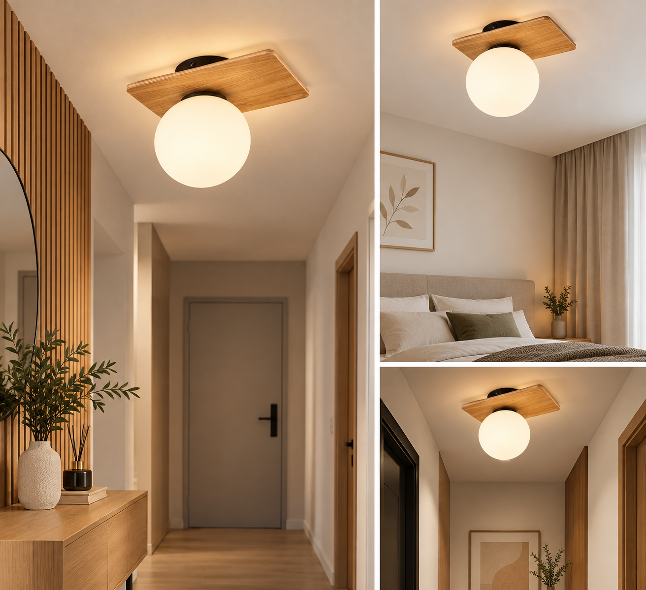 Плафон с дървена основа и бяло стъкло TK Lighting BIANCA WOOD 1xG9 – TK4540