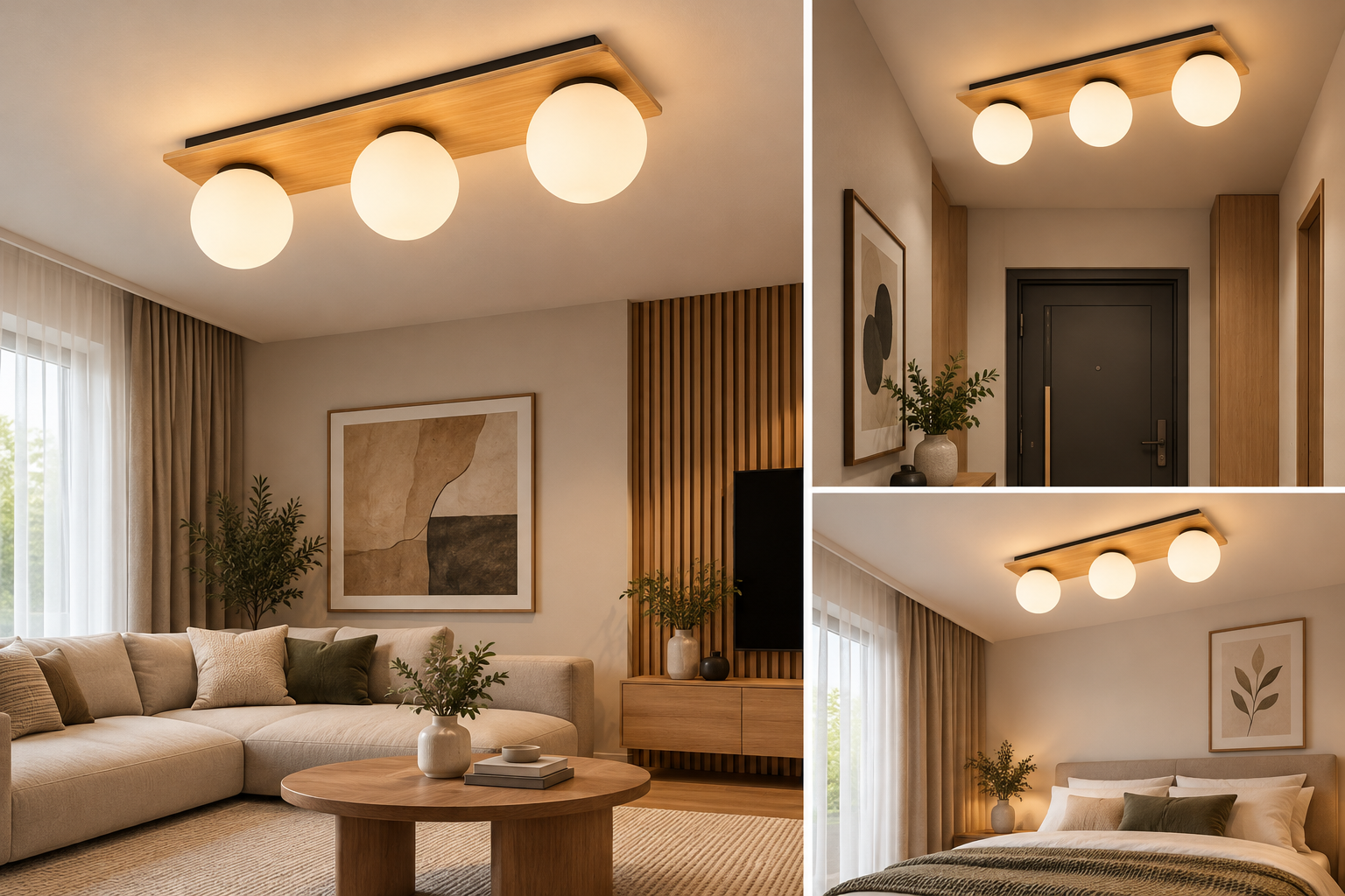 Плафон с дървена основа и 3 бели стъкла TK Lighting BIANCA WOOD 3xG9 – TK4542